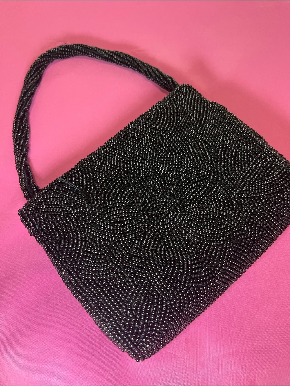 Bloomingdale's Black Beaded Clutch with Braided Handle